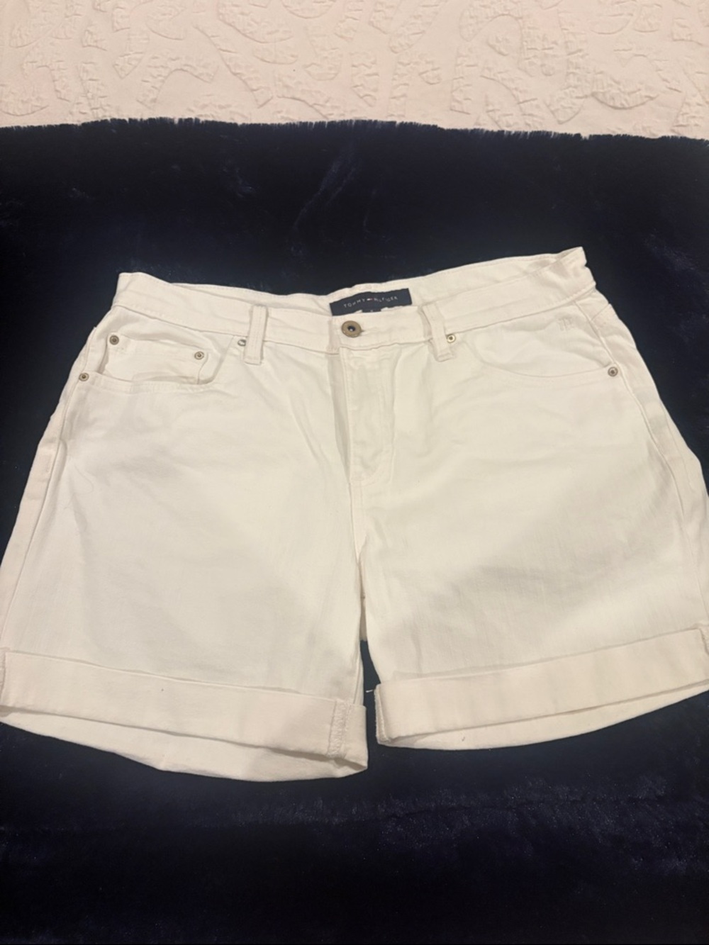 Tommy Hilfiger White Roll-Cuff Cotton Shorts